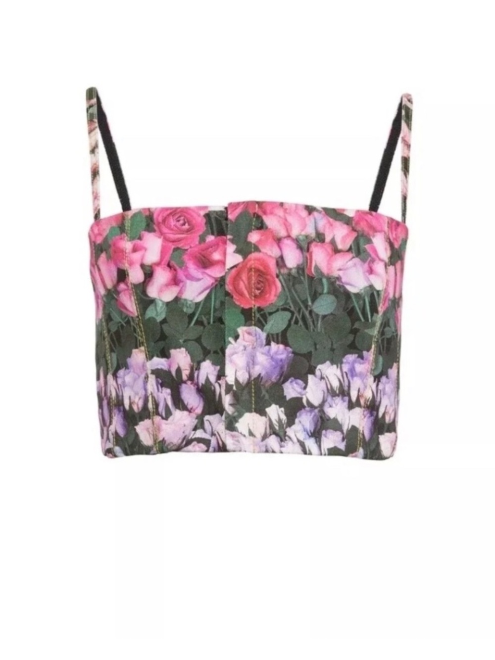 Floral denim zipped cropped corset